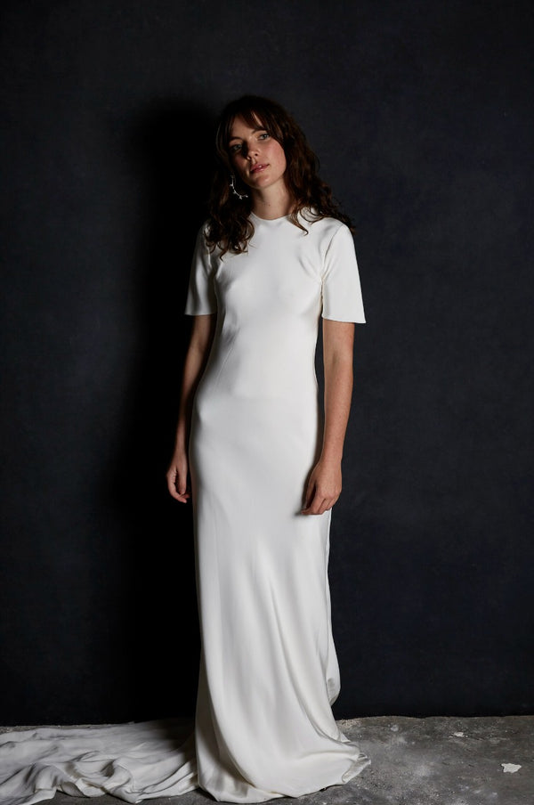 1.6 Natural Gown TShirt style bias cut silk gown with open back